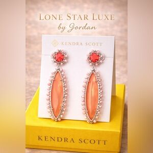 Kendra Scott Statement Drop Earrings | Coral & Blush Pink Crystal Beaded | Bold